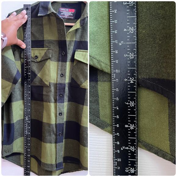 Troll Co Ada Flannel Lightweight Green Black Plaid Button Down Shirt Size Small - Picture 8 of 10